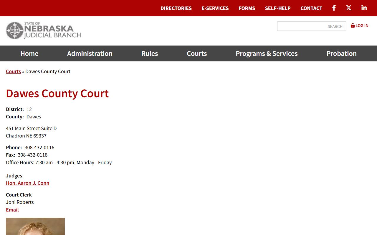 Dawes County court records after arrest Nebraska Judicial Branch court page