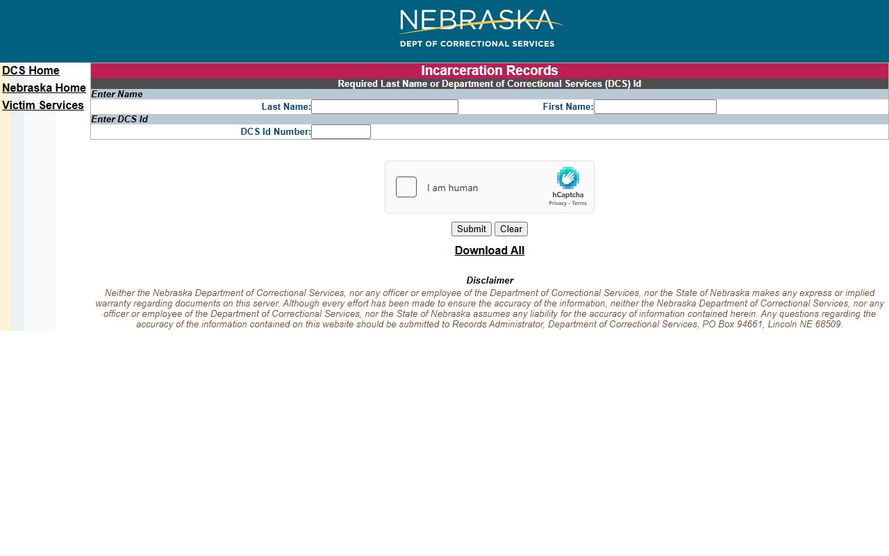 Dawes County state prison inmate search through the NDCS incarceration records locator