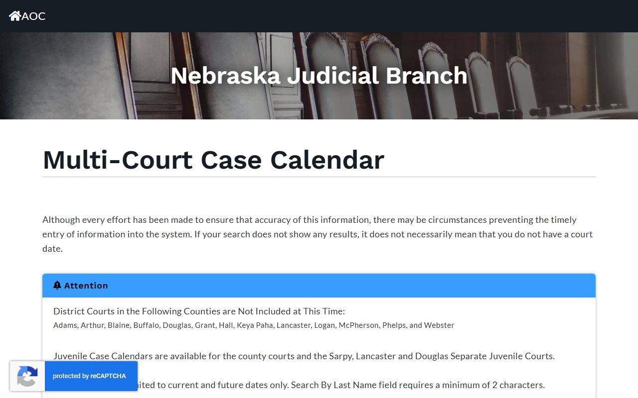 Dawes County inmate records and Nebraska court calendar search