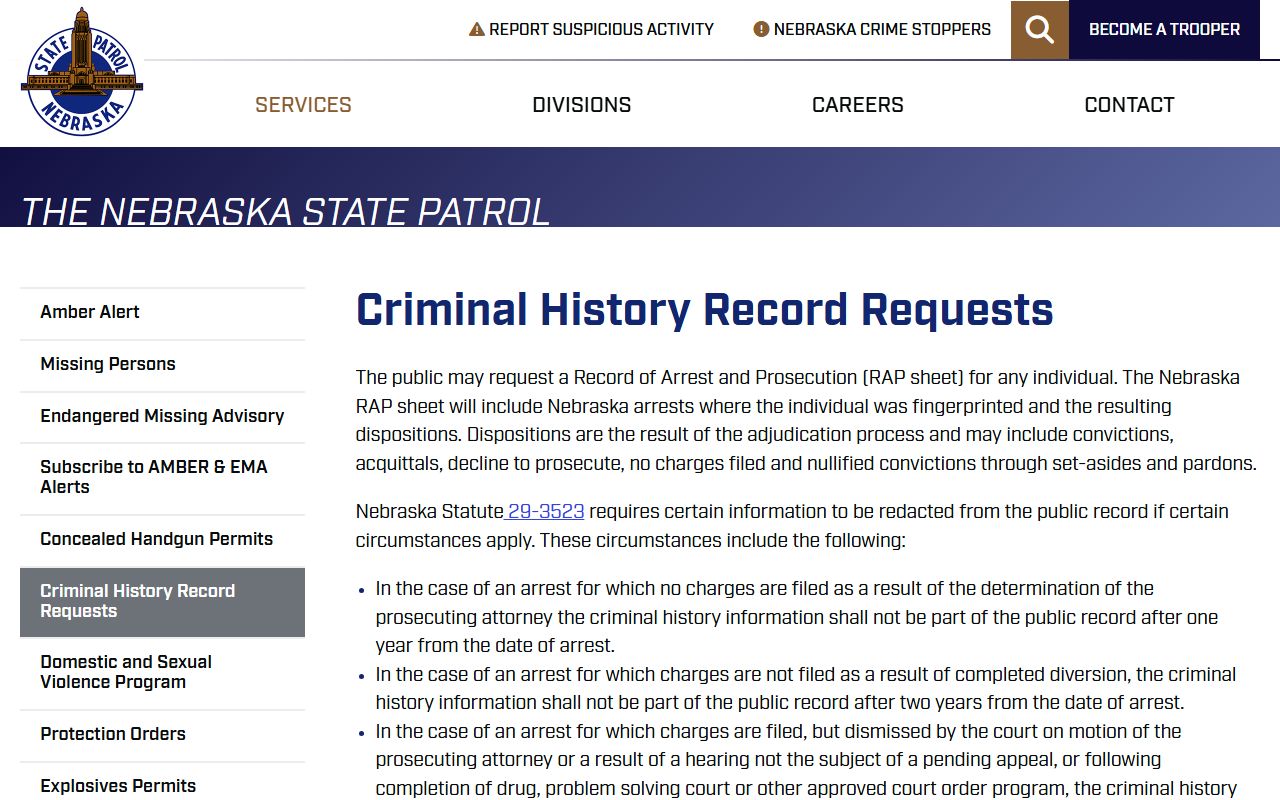 Dawes County inmate records and Nebraska State Patrol criminal history request page