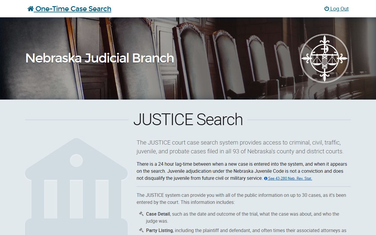 Dawes County inmate records and Nebraska JUSTICE court case search page